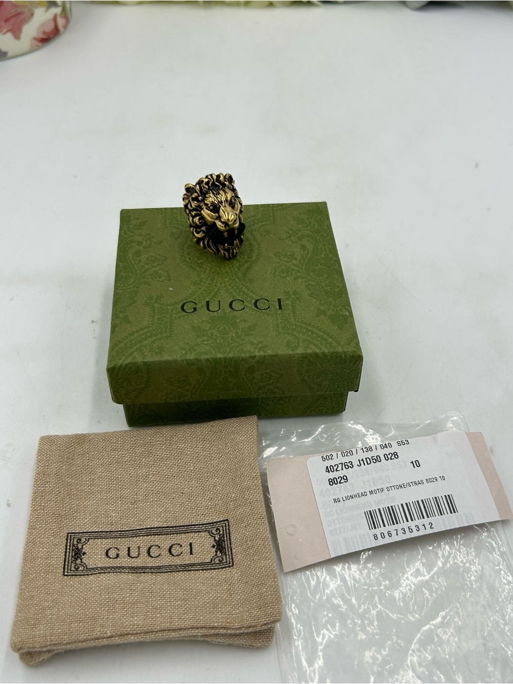 Unisex Gucci Lion Head Ring in Antique Gold finish size 5, made in Italy - Picture 8 of 10